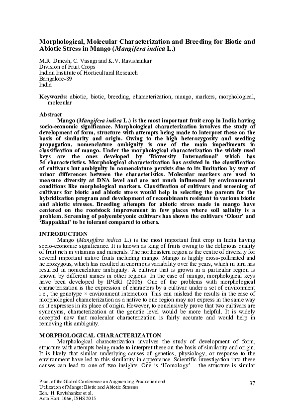 (PDF) Morphological, Molecular Characterization and Breeding for Biotic ...