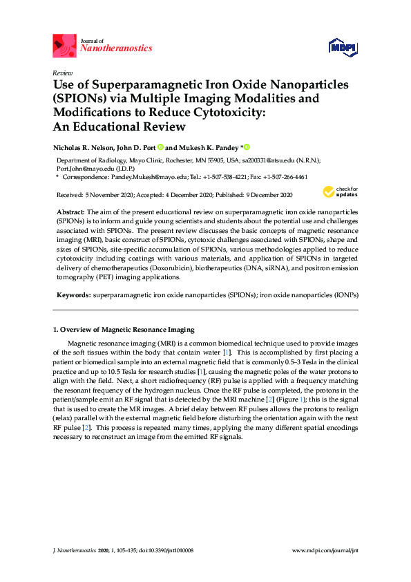 (PDF) Use of Super Paramagnetic Iron-Oxide Nanoparticles in the ...