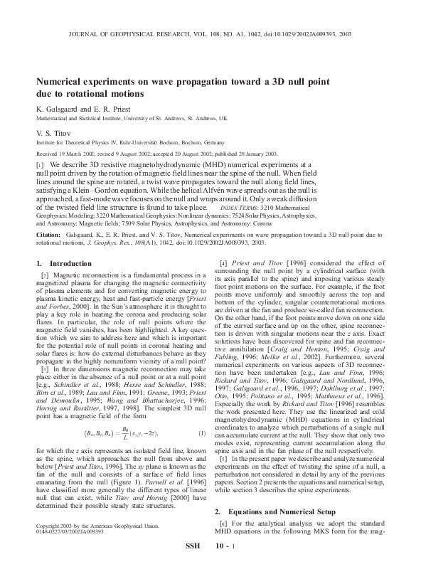 (PDF) Numerical experiments on wave propagation towards a 3D null point ...