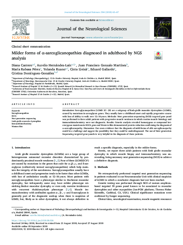 (PDF) Milder forms of α-sarcoglicanopathies diagnosed in adulthood by ...