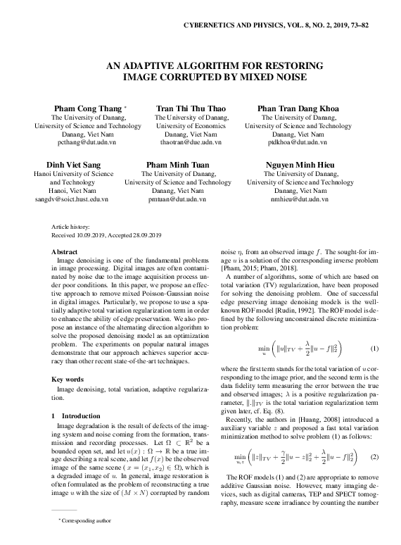 (PDF) An adaptive algorithm for restoring image corrupted by mixed noise