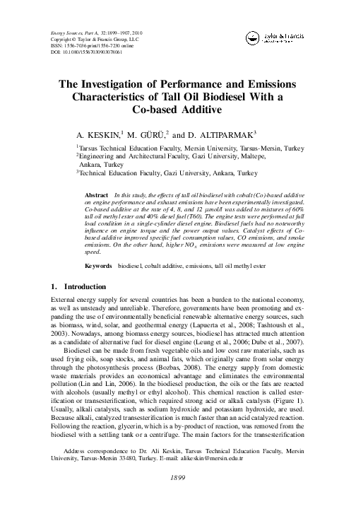 (PDF) The Investigation of Performance and Emissions Characteristics of ...