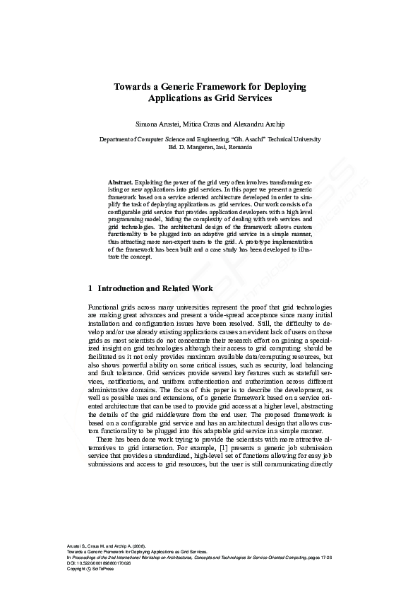 (PDF) Towards a Generic Framework for Deploying Applications as Grid ...