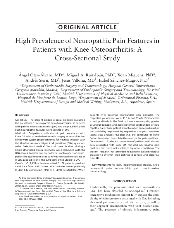 (PDF) High Prevalence of Neuropathic Pain Features in Patients with ...