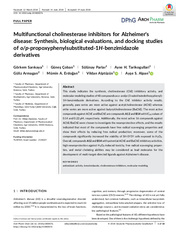 (PDF) Multifunctional cholinesterase inhibitors for Alzheimer's disease ...