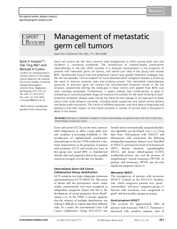 (PDF) Management of metastatic germ cell tumors