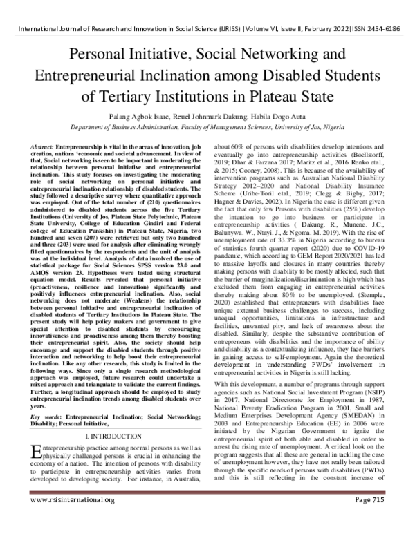 (PDF) Personal Initiative, Social Networking and Entrepreneurial ...