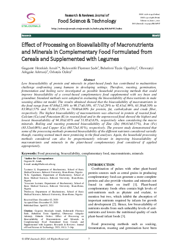 (PDF) Effect of Processing On Bioavailability of Macronutrients and ...