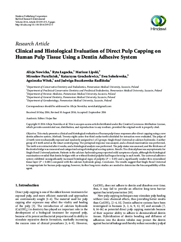 (PDF) Clinical and Histological Evaluation of Direct Pulp Capping on ...