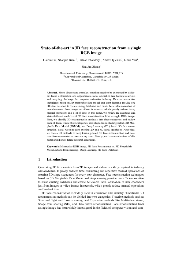 (PDF) State-of-the-Art in 3D Face Reconstruction from a Single RGB Image