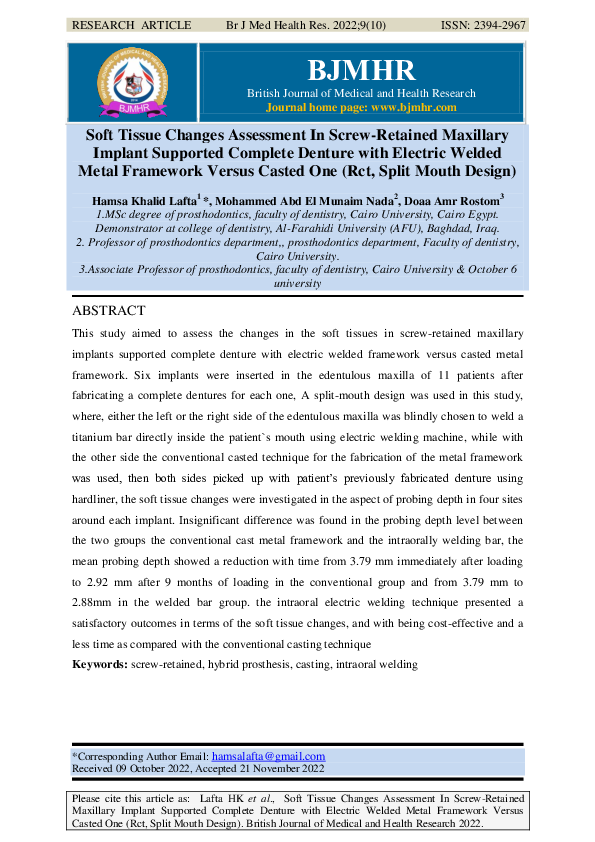 (PDF) Soft Tissue Changes Assessment In Screw-Retained Maxillary ...