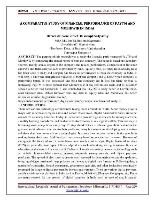 Study Of Financial Performance