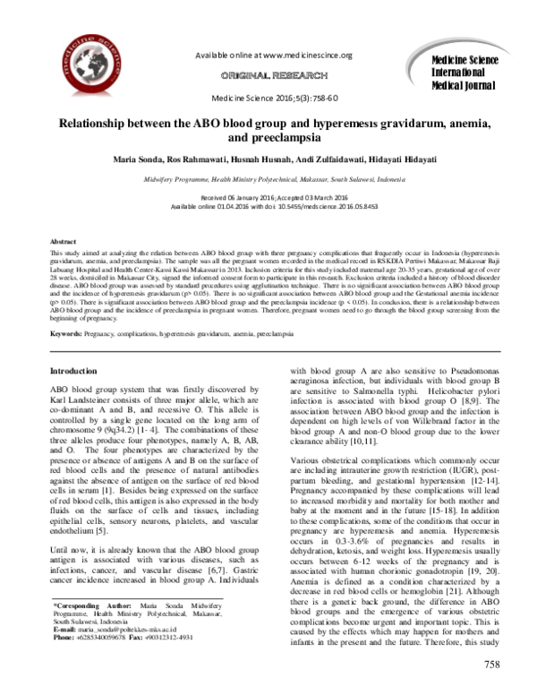 (PDF) Relationship between the abo blood group and hyperemesis ...