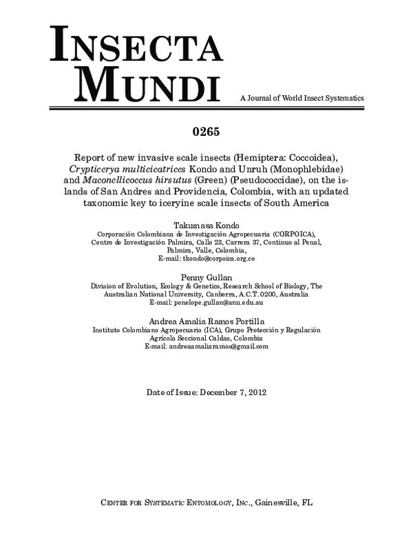 (PDF) Report of new invasive scale insects (Hemiptera: Coccoidea ...