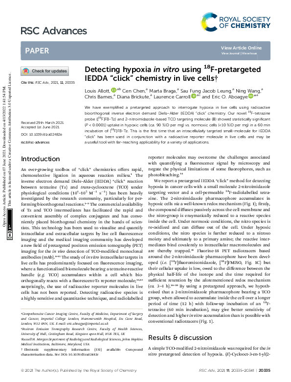 (PDF) Detecting hypoxia in vitro using 18F-pretargeted IEDDA “click ...