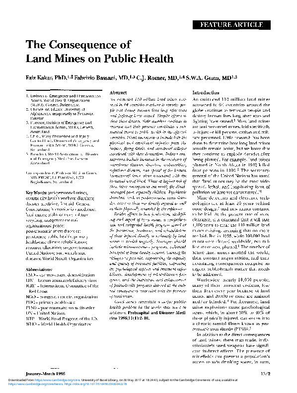 (PDF) The Consequence of Land Mines on Public Health