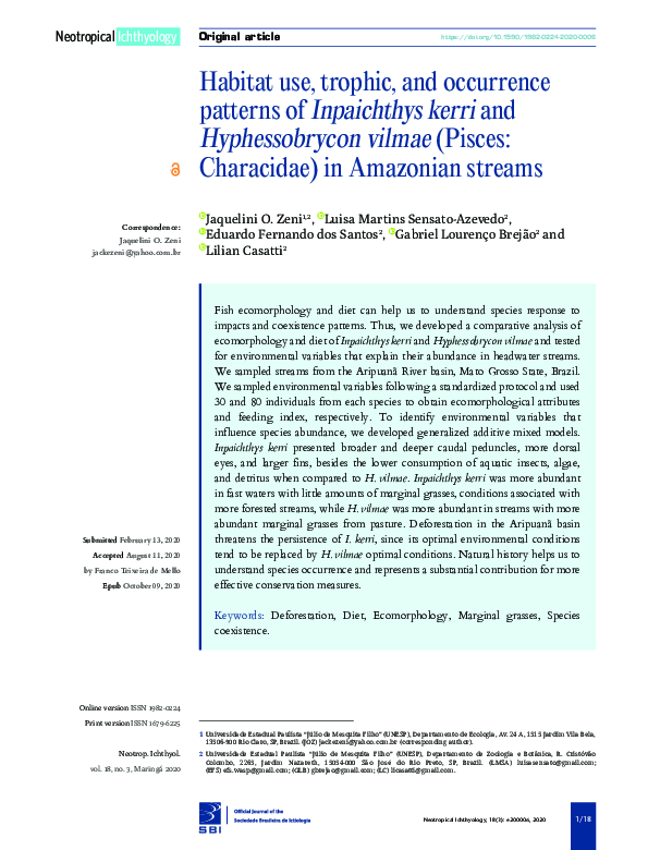 (PDF) Habitat use, trophic, and occurrence patterns of Inpaichthys ...