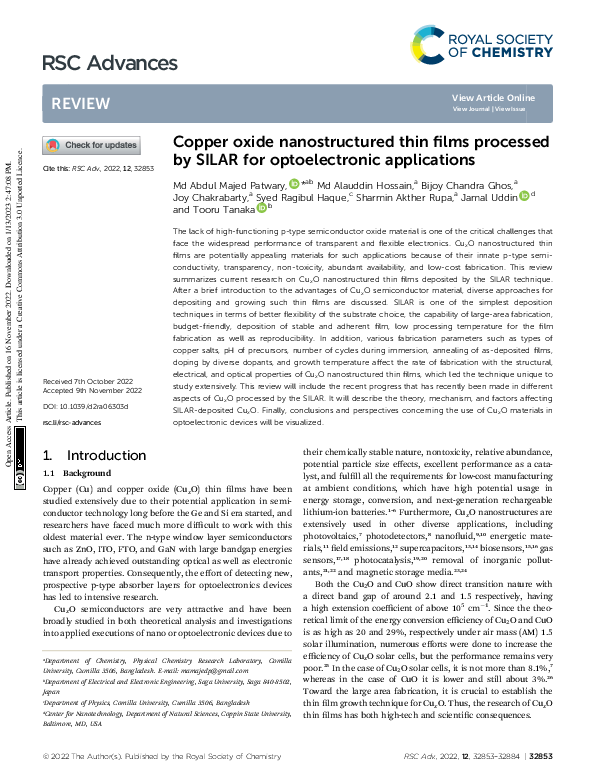 (PDF) Copper oxide nanostructured thin films processed by SILAR for ...