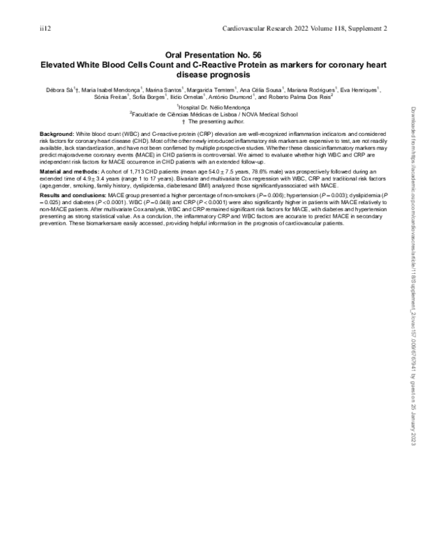 (PDF) Oral Presentation No. 56 Elevated White Blood Cells Count and C ...