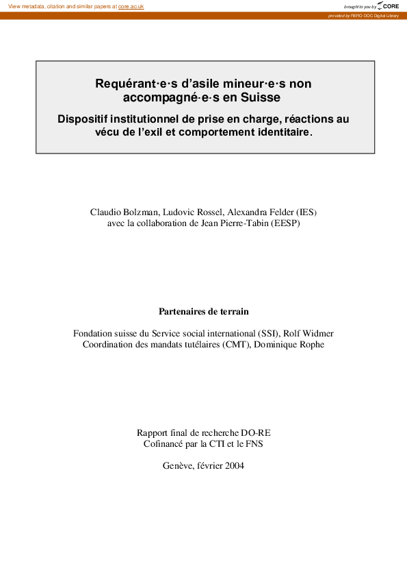 (PDF) Requérant-e-s d'asile mineur-e-s non accompagné-e-s en Suisse ...