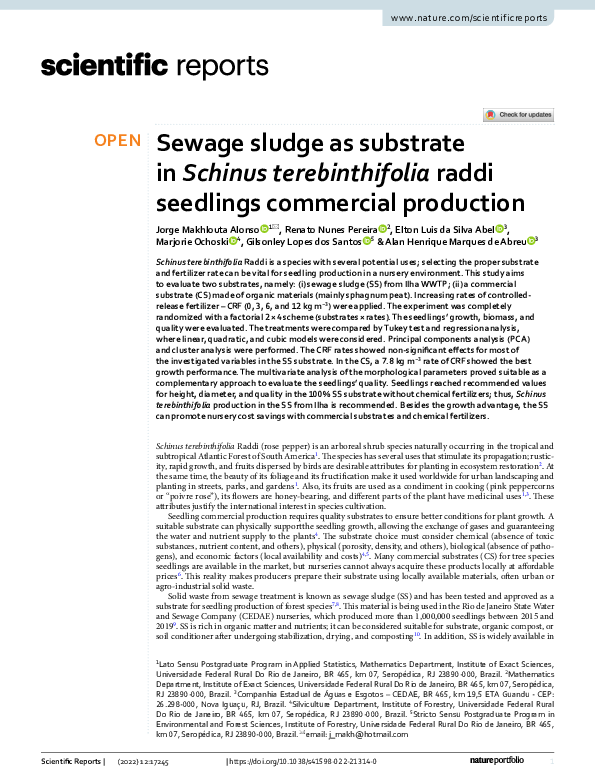 (PDF) Sewage sludge as substrate in Schinus terebinthifolia raddi ...
