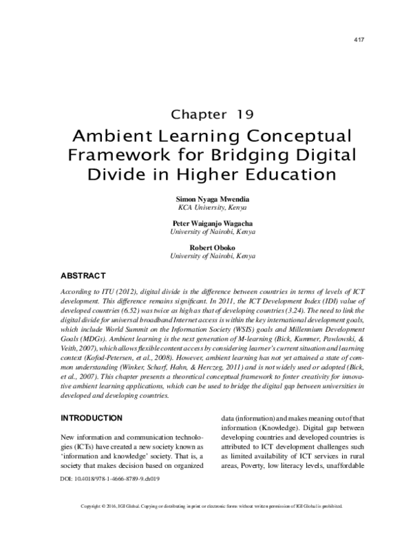 (PDF) Ambient Learning Conceptual Framework for Bridging Digital Divide ...