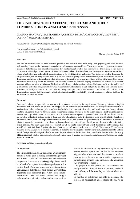 (PDF) THE INFLUENCE OF CAFFEINE, CELECOXIB AND THEIR COMBINATION ON ...
