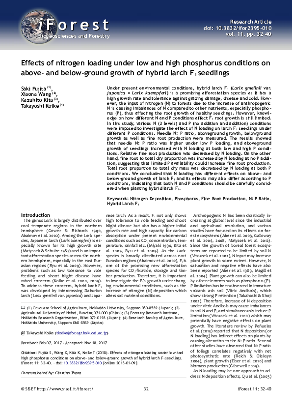 (PDF) Effects of nitrogen loading under low and high phosphorus ...
