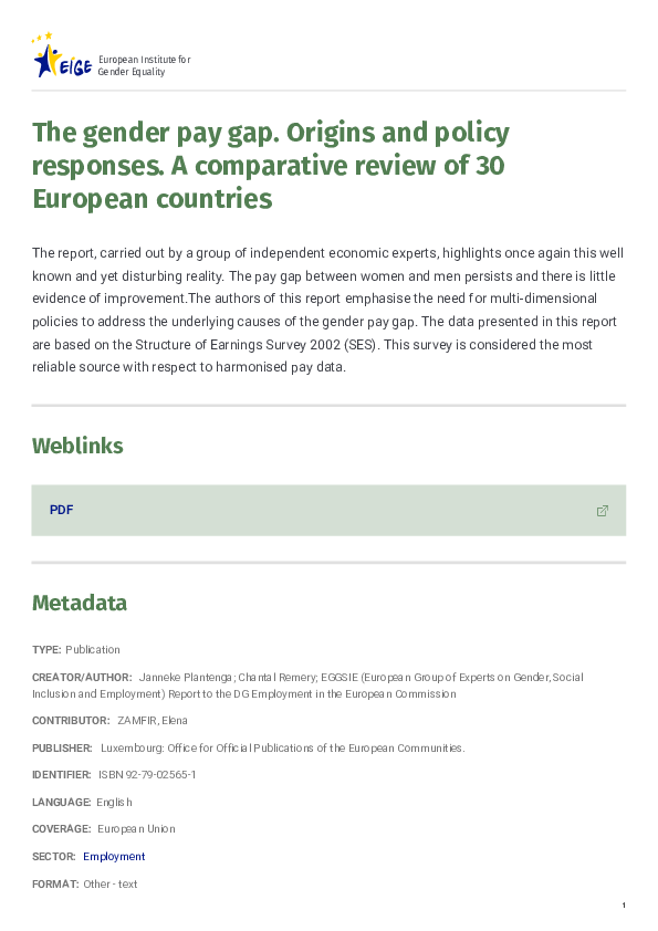 (PDF) The gender pay gap-Origins and policy responses: a comparative ...