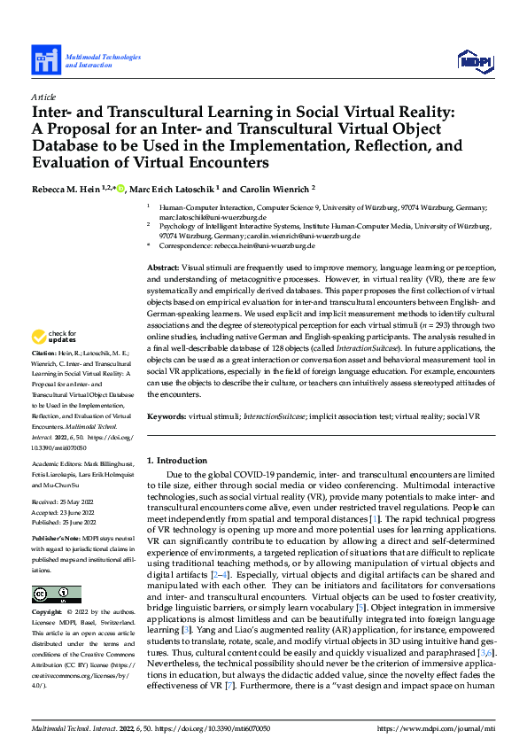 (PDF) Inter- and Transcultural Learning in Social Virtual Reality: A ...