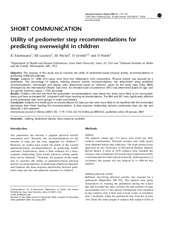 (PDF) Utility of pedometer step recommendations for predicting ...