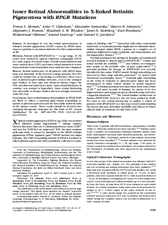 (PDF) Inner Retinal Abnormalities in X-linked Retinitis Pigmentosa ...