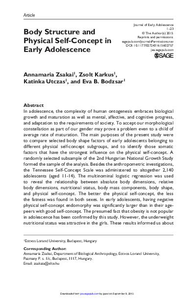 (PDF) Body Structure and Physical Self-Concept in Early Adolescence