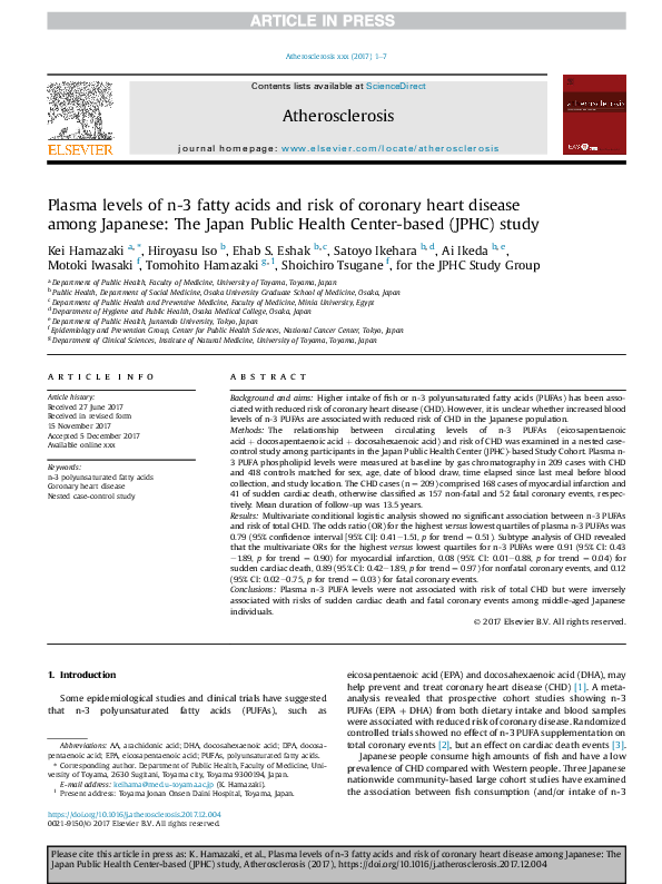 (PDF) Plasma levels of n-3 fatty acids and risk of coronary heart ...