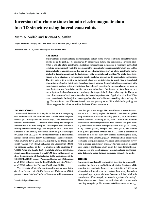 (PDF) Inversion of airborne time-domain electromagnetic data to a 1D ...
