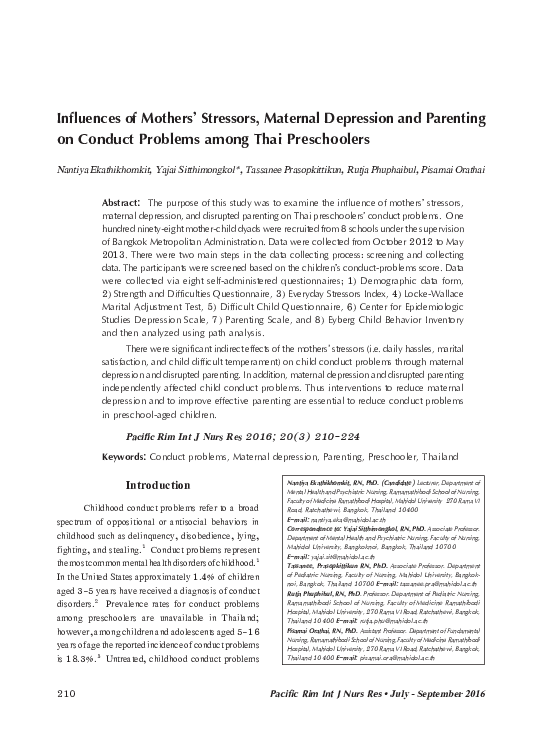 (PDF) Influences of Mothers’ Stressors, Maternal Depression and ...