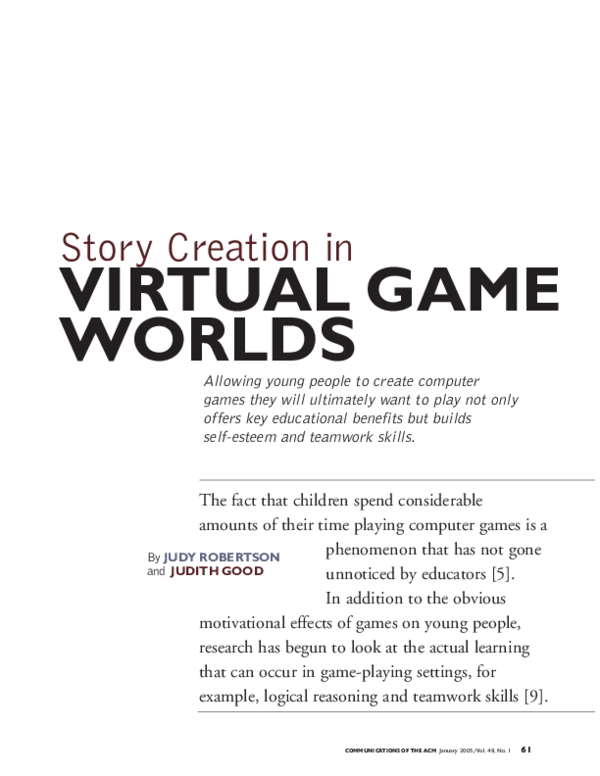 (PDF) Story creation in virtual game worlds