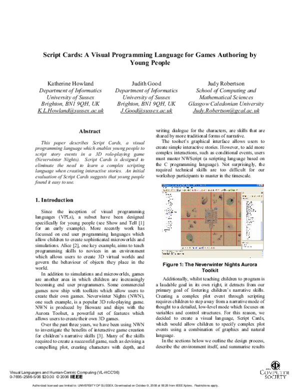 (PDF) Script Cards: A Visual Programming Language for Games Authoring ...