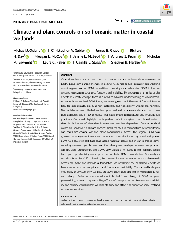 (PDF) Climate and plant controls on soil organic matter in coastal wetlands