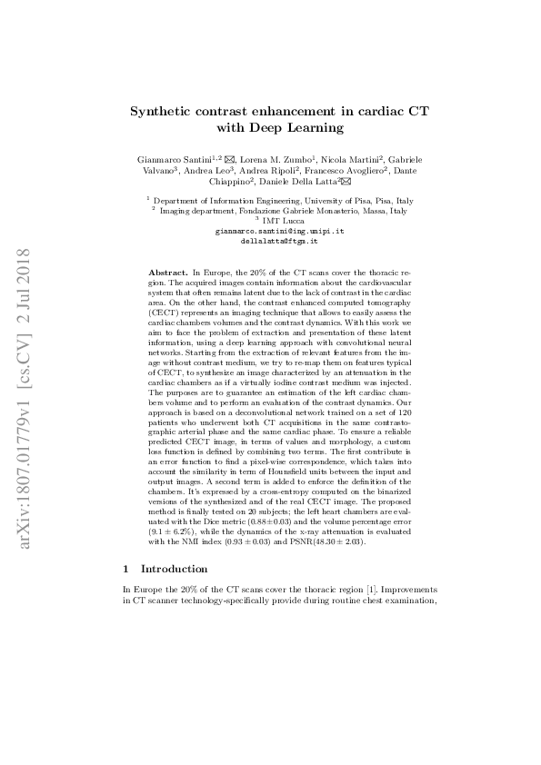 (PDF) Synthetic contrast enhancement in cardiac CT with Deep Learning