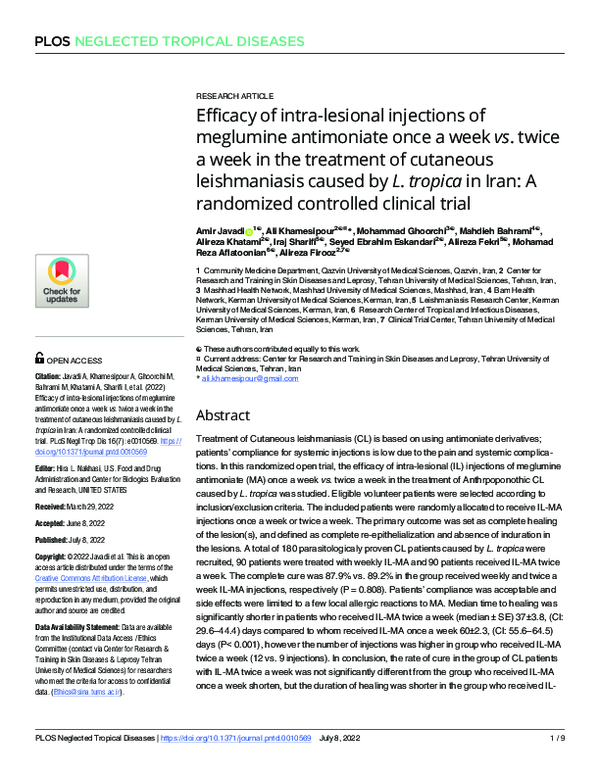 (PDF) Efficacy of intra-lesional injections of meglumine antimoniate ...