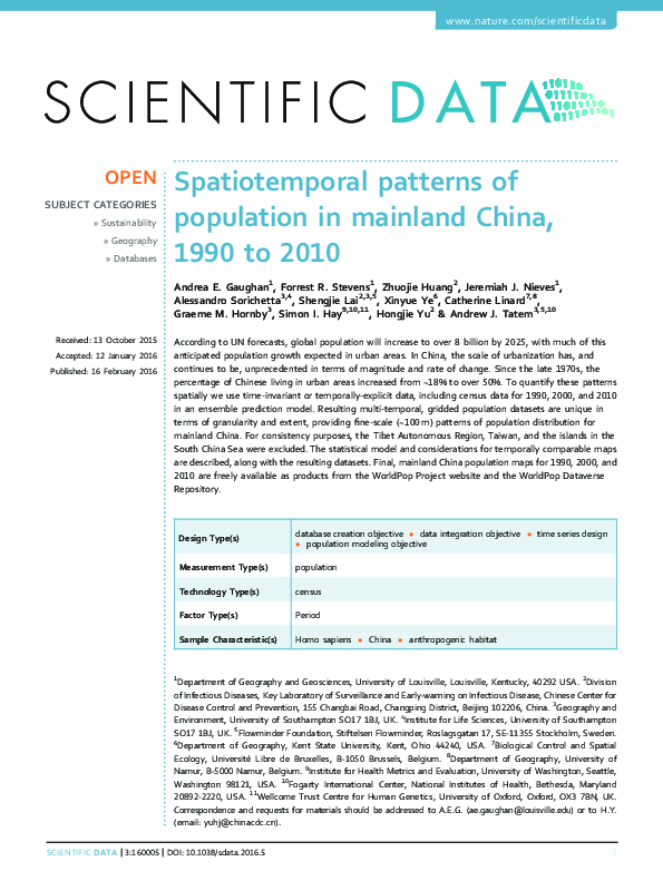 (PDF) Spatiotemporal patterns of population in mainland China, 1990 to 2010