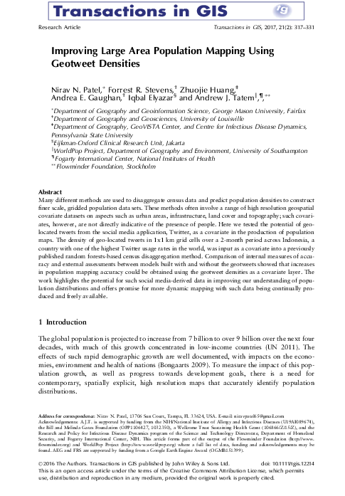 (PDF) Improving Large Area Population Mapping Using Geotweet Densities