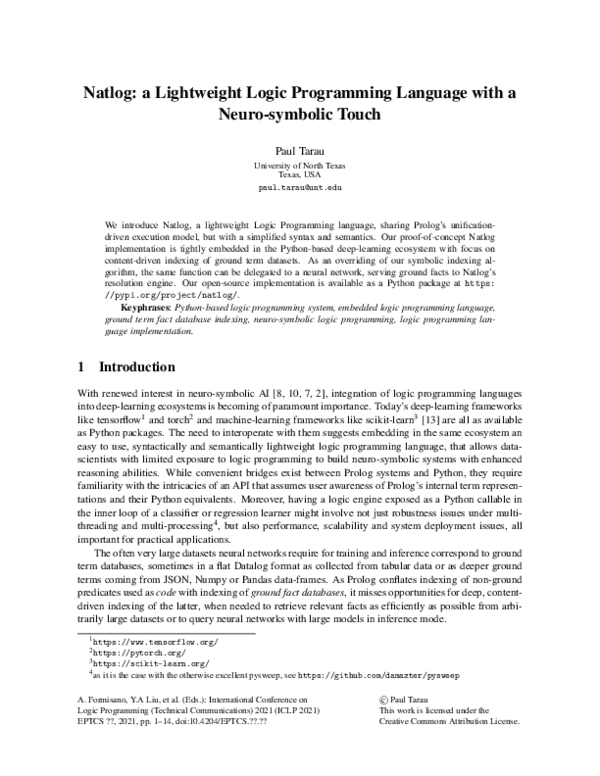 (PDF) Natlog: a Lightweight Logic Programming Language with a Neuro ...