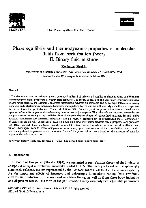 (PDF) Phase equilibria and thermodynamic properties of molecular fluids ...