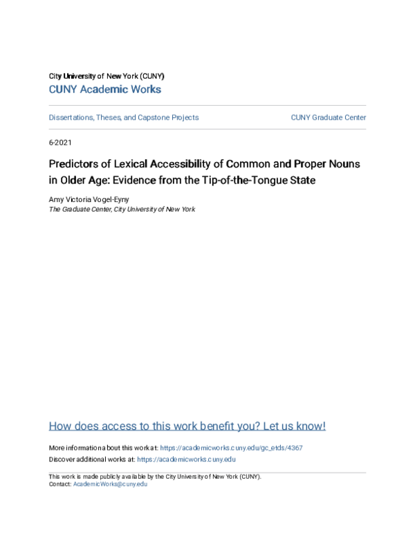 (PDF) Predictors of Lexical Accessibility of Common and Proper Nouns in ...