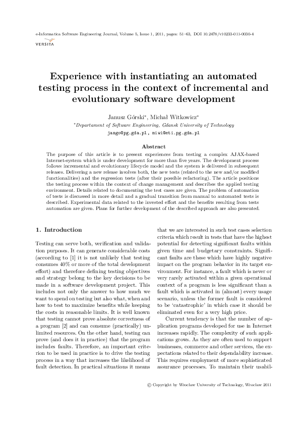 (PDF) Experience with instantiating an automated testing process in the ...