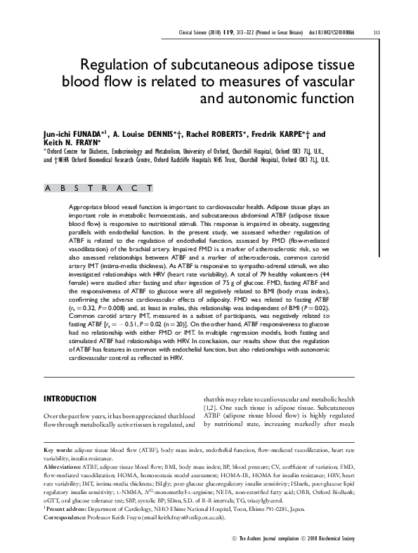 (PDF) Regulation of subcutaneous adipose tissue blood flow is related ...