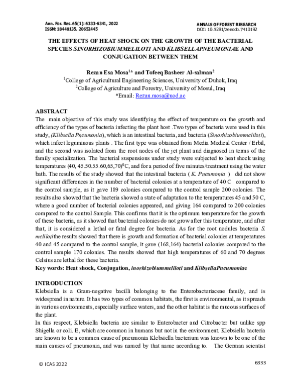(PDF) The Effects of Heat Shock on the Growth of the Bacterial Species ...