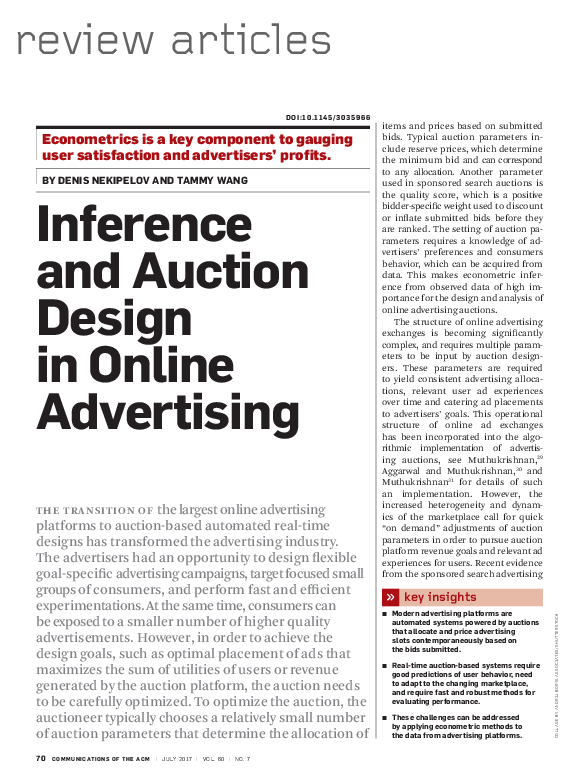 (PDF) Inference and auction design in online advertising
